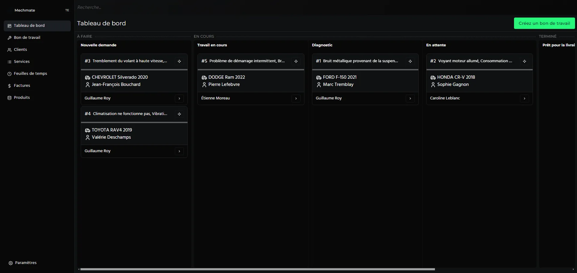 Workflow for auto repair shop